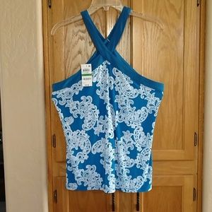 INC White & Royal Blue Halter Super Cute L